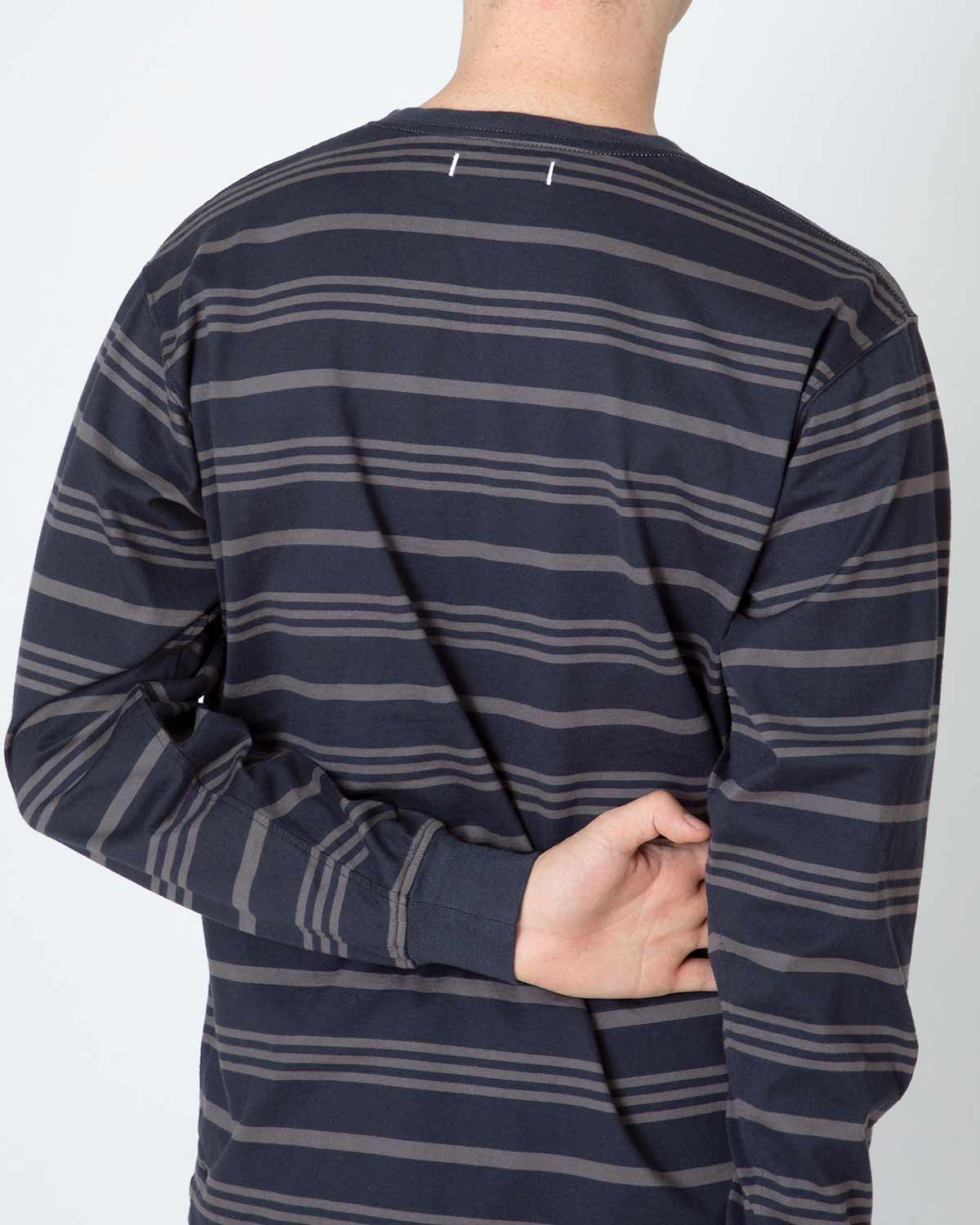 DWELLER L/S V NECK TEE COTTON JERSEY BORDER