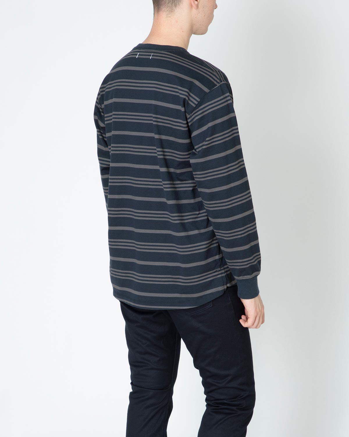 DWELLER L/S V NECK TEE COTTON JERSEY BORDER