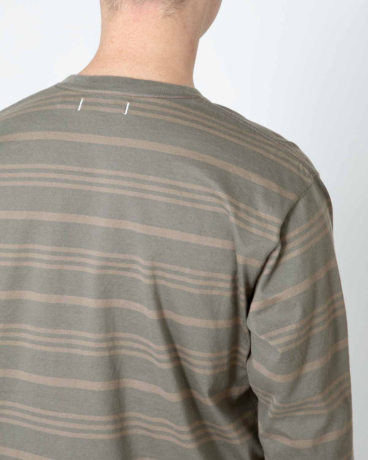 DWELLER L/S V NECK TEE COTTON JERSEY BORDER