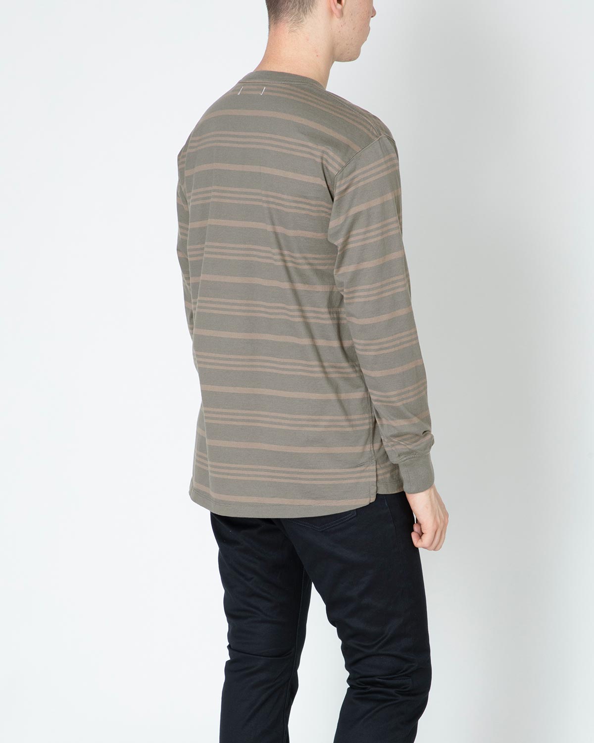 DWELLER L/S V NECK TEE COTTON JERSEY BORDER