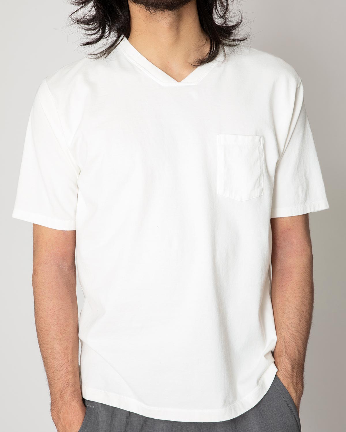 DWELLER S/S V NECK TEE COTTON JERSEY OVERDYED