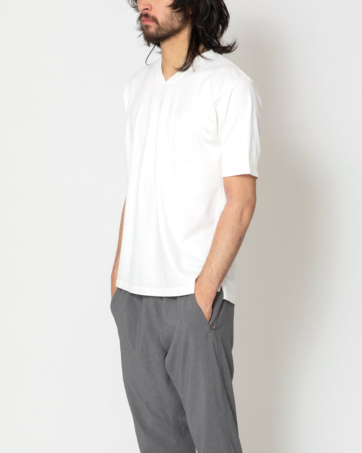 DWELLER S/S V NECK TEE COTTON JERSEY OVERDYED