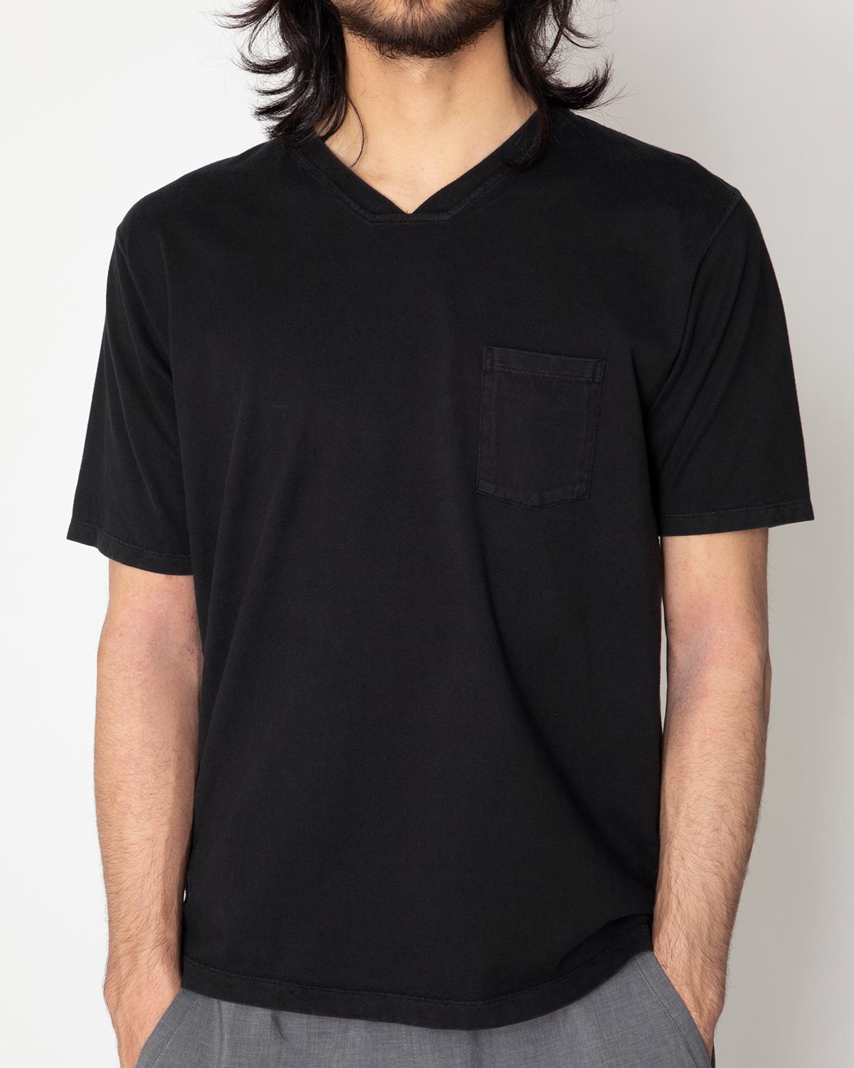 DWELLER S/S V NECK TEE COTTON JERSEY OVERDYED