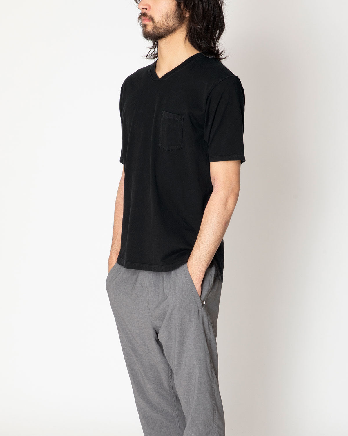 DWELLER S/S V NECK TEE COTTON JERSEY OVERDYED