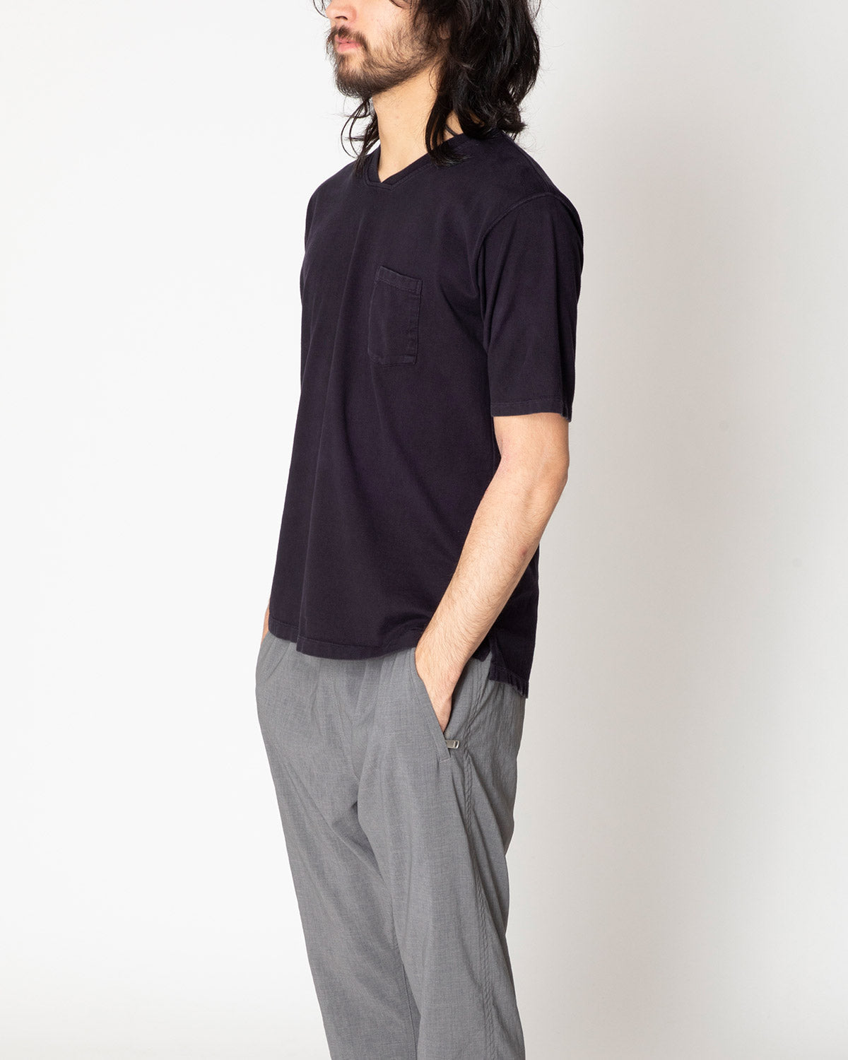 DWELLER S/S V NECK TEE COTTON JERSEY OVERDYED