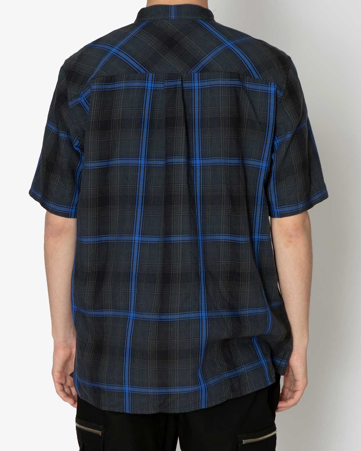 DWELLER STAND COLLAR PULLOVER S/S SHIRT C/P TWILL OMBRE PLAID