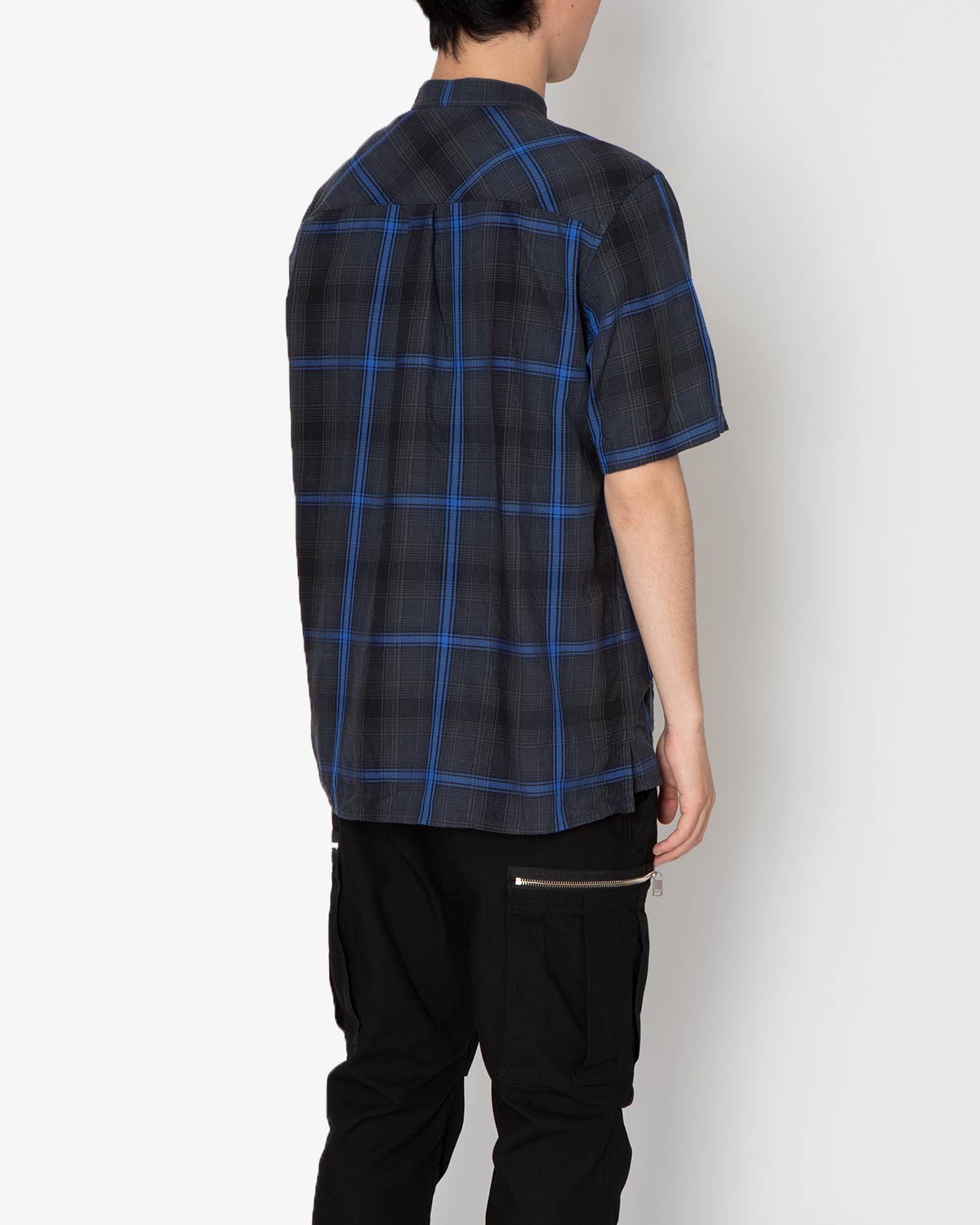 DWELLER STAND COLLAR PULLOVER S/S SHIRT C/P TWILL OMBRE PLAID