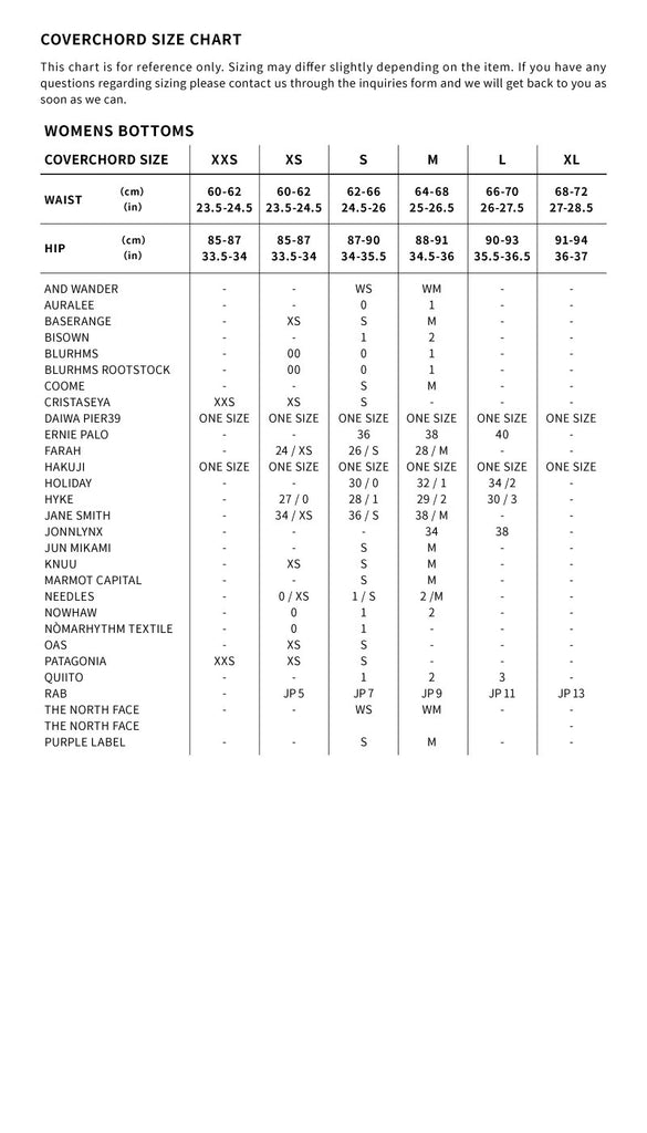 サイズチャートシート_womens – COVERCHORD